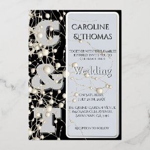 Moderne Gotische Chic Parel Gouden Script Bruiloft Folie Uitnodiging