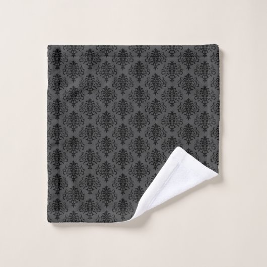 Moderne Gotische Grijs Zwarte Damast Patroon Bad Handdoek (Wasdoekje)