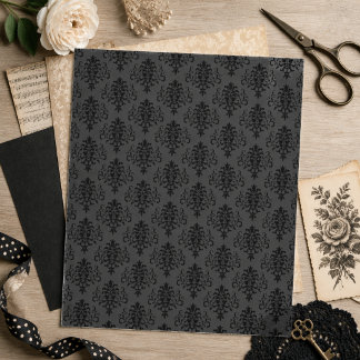 Moderne Gotische Grijze Zwarte Damast Scrapbook Pa