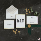 Moderne gotische monogram trouwuitnodiging - Zwart