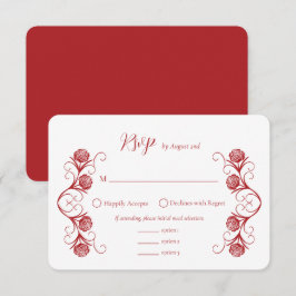Moderne Gotische Roos Krult Blozend Rood Bruiloft RSVP Kaartje