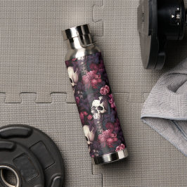 Moderne Gotische schedel roze bloem patroon Waterfles