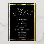 Moderne gotische zwart gouden foto bruiloft folie uitnodiging (Voorkant)