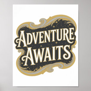 Moderne Goud AVONTUUR WACHT 3D Tekst Kunst Poster