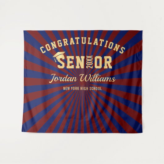 Moderne goud blauwe afstudeerfoto booth achtergron wandkleed (Voorkant (horizontaal))