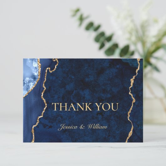Moderne goud blauwe marmeren agaat dankkaart bedankkaart (Staand voorkant)