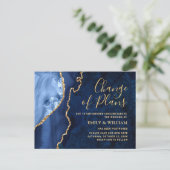 Moderne goud blauwe marmeren wijziging van datum u briefkaart (Staand voorkant)