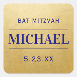 Moderne goud & blauwe Mitzvah verjaardagsnaam favo Vierkante Sticker