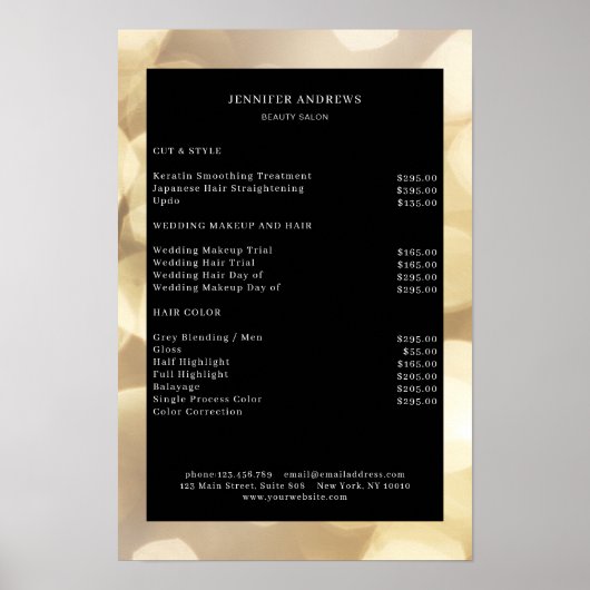 Moderne Goud Bokeh Prijslijst Poster (Voorkant)