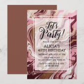 Moderne goud bordeauxroze marmeren vloeibare verja kaart (Voorkant / Achterkant)