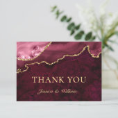 Moderne Goud Bourgondi Marmer Agaat Bedankkaart (Staand voorkant)