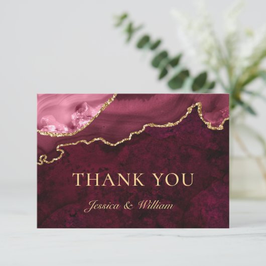Moderne Goud Bourgondi Marmer Agaat Bedankkaart (Staand voorkant)