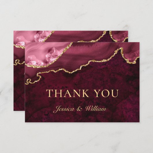 Moderne Goud Bourgondi Marmer Agaat Bedankkaart (Voorkant / Achterkant)