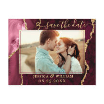 Moderne Goud Bourgondië Agaat Foto Save the Date