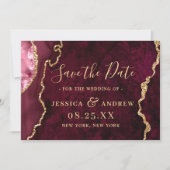 Moderne goud burgundy agaat huwelijksaankondiging save the date (Voorkant)