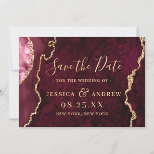 Moderne goud burgundy agaat huwelijksaankondiging save the date