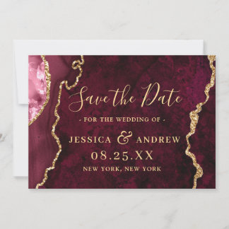 Moderne goud burgundy agaat huwelijksaankondiging save the date