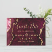 Moderne goud burgundy agaat huwelijksaankondiging save the date (Staand voorkant)