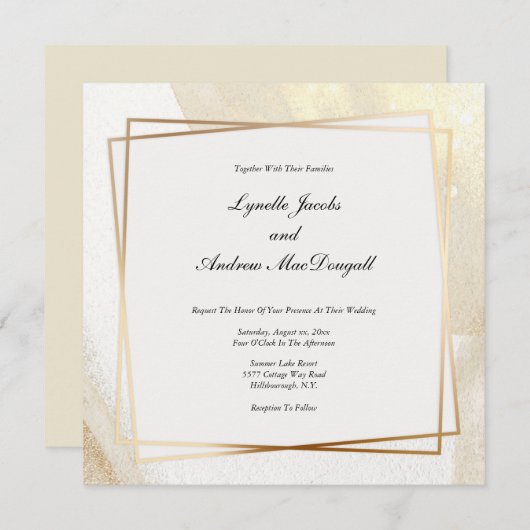 Moderne Goud & Cream ingelijste bruiloft uitnodigi Kaart (Voorkant / Achterkant)