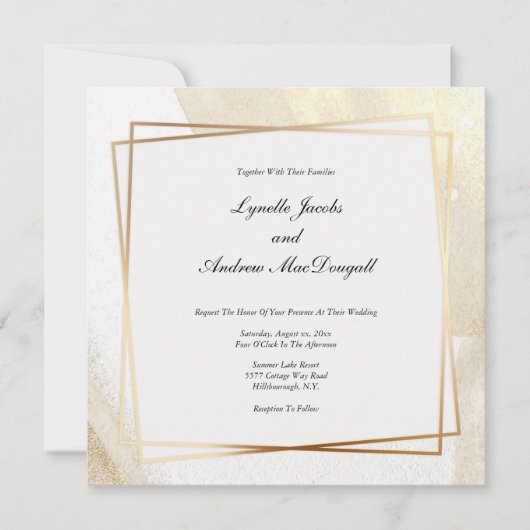Moderne Goud & Cream ingelijste bruiloft uitnodigi Kaart (Voorkant)