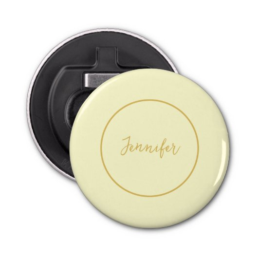 Moderne Goud & Cream Kleur Kalligrafie Duidelijk U Button Flesopener (Voorkant)