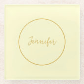 Moderne Goud & Cream Kleur Kalligrafie Duidelijk U Glazen Onderzetter (Voorkant)