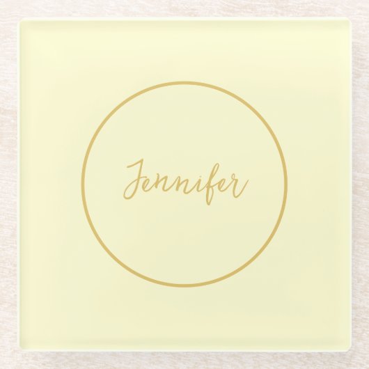 Moderne Goud & Cream Kleur Kalligrafie Duidelijk U Glazen Onderzetter (Voorkant)