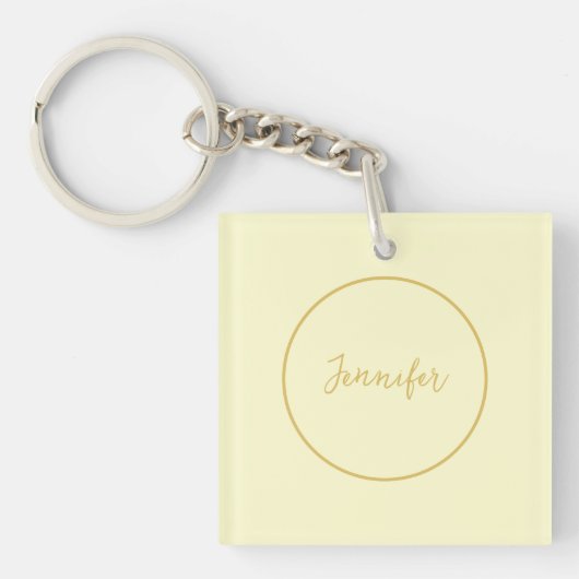 Moderne Goud & Cream Kleur Kalligrafie Duidelijk U Sleutelhanger (voorkant)