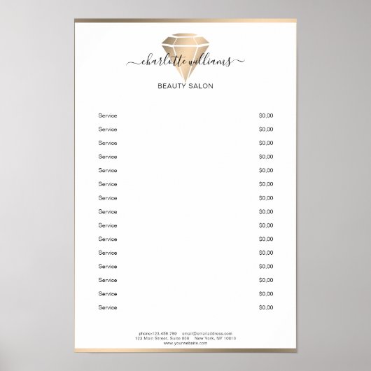 Moderne Goud Diamanten Prijslijst Poster (Voorkant)