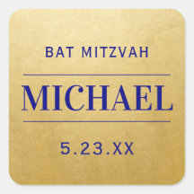 Moderne goud- en blauwe Mitzvah-verjaardagsnaam Fa