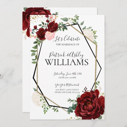 Moderne Goud en Marsal Geometrische Bruiloft Recep Kaart (Voorkant / Achterkant)