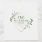 Moderne goud- en muntgroene bladframe wijn etiket (Enkel label)