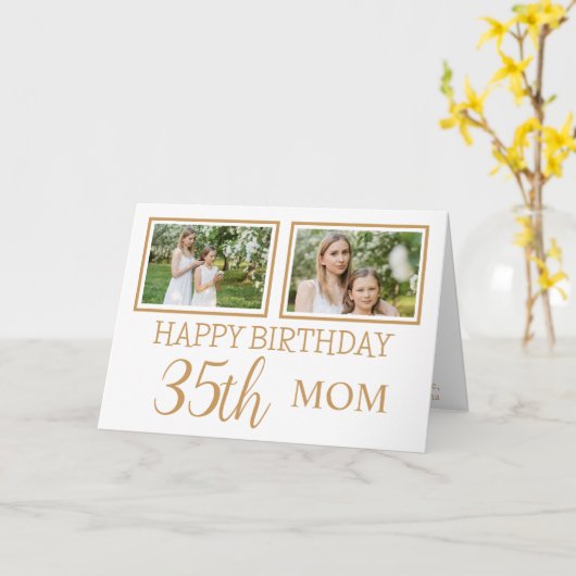 Moderne Goud en Wit Foto 35e Moeder Verjaardag Kaart (Gele Bloem)
