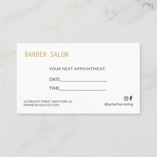 Moderne goud en wit kapperszaak volgende afspraak visitekaartje (Achterkant)