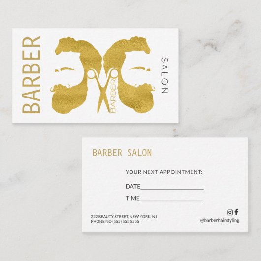 Moderne goud en wit kapperszaak volgende afspraak visitekaartje (Voorkant / Achterkant)