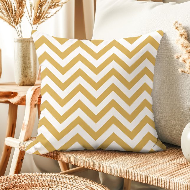Moderne goud en witte chevron kussenhoes kussen (Creator heeft geüpload)