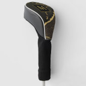 Moderne goud en zwart marmer monogram golfheadcover (Schuin)