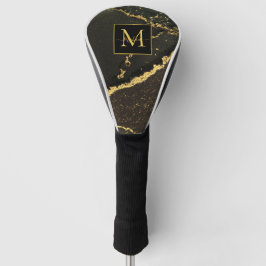 Moderne goud en zwart marmer monogram golfheadcover