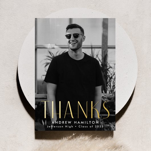 Moderne goud folie foto afstudeer dankkaart uitnodiging