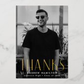 Moderne goud folie foto afstudeer dankkaart uitnodiging (Voorkant)