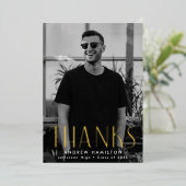 Moderne goud folie foto afstudeer dankkaart uitnodiging (Staand Voorkant)