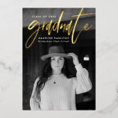 Moderne goud folie script afstudeeraankondiging uitnodiging (Voorkant)