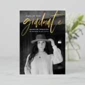 Moderne goud folie script afstudeeraankondiging uitnodiging (Staand Voorkant)