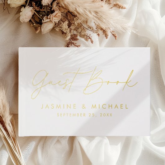 Moderne goud folie script foto bruiloft gastenboek