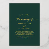 Moderne goud folie script | Smaragd foto bruiloft Uitnodiging (Voorkant)