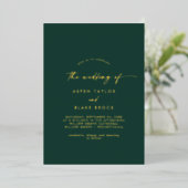 Moderne goud folie script | Smaragd foto bruiloft Uitnodiging (Staand Voorkant)