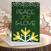 Moderne Goud Folie Sneeuwvlok Vrede Vreugde Liefde Feestdagen Kaart
