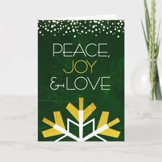 Moderne Goud Folie Sneeuwvlok Vrede Vreugde Liefde Feestdagen Kaart (Voorkant)
