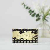 Moderne goud geborsteld / gouden harten visitekaartje (Staand voorkant)