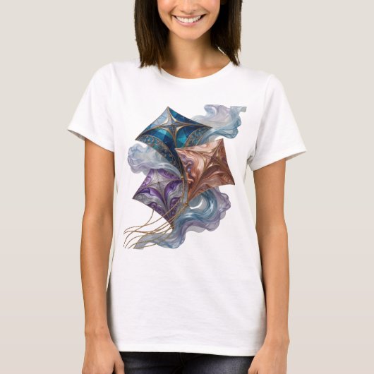 Moderne Goud GLAS VLIEGER Print T-shirt (Voorkant)